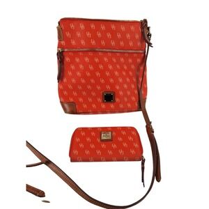 Dooney & Bourke Orange Signature Monogram Crossbody Bag & Wallet Set AS IS